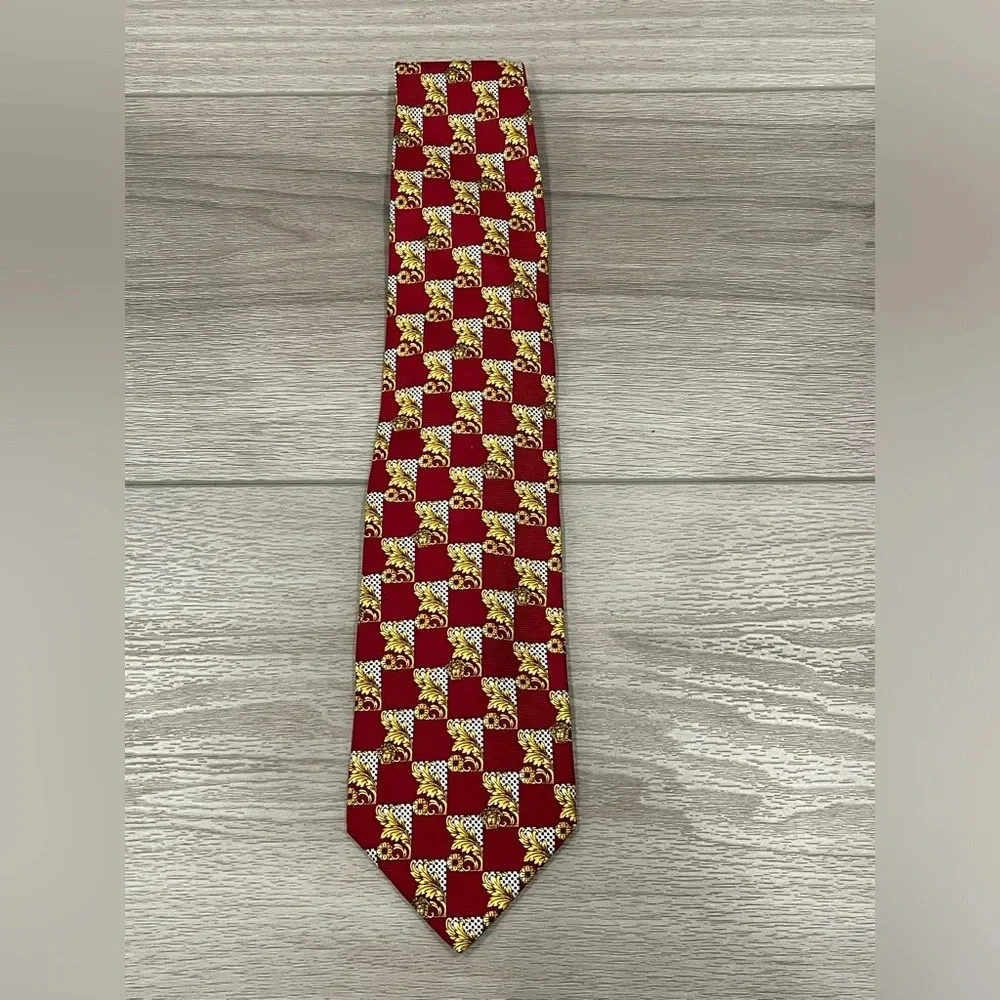 Vintage Gianni Versace Silk Ties Gold Red Striped Made In Italy